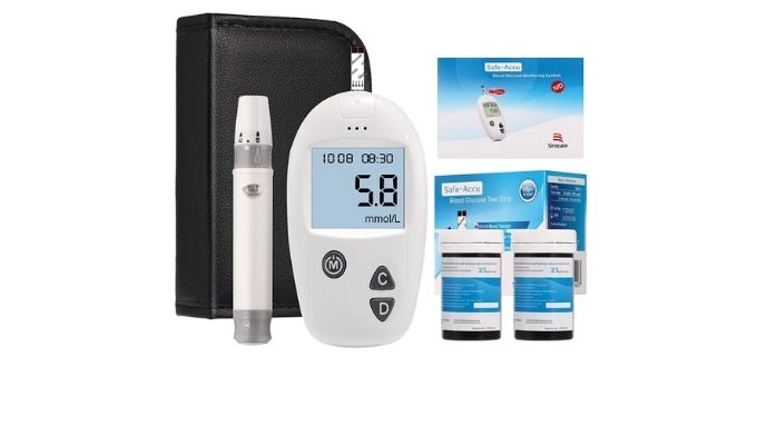 Máy đo đường huyết Safe-Accu tổng quan máy que thử và kim lấy máu
